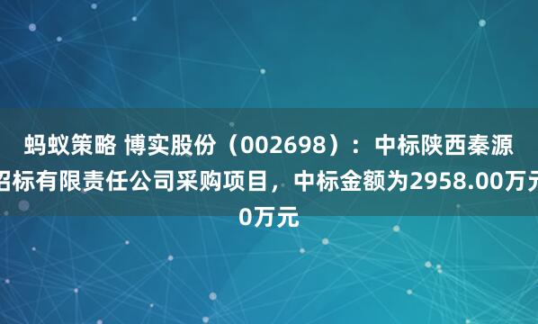 蚂蚁策略 博实股份（002698）：中标陕西秦源招标有限责任公司采购项目，中标金额为2958.00万元